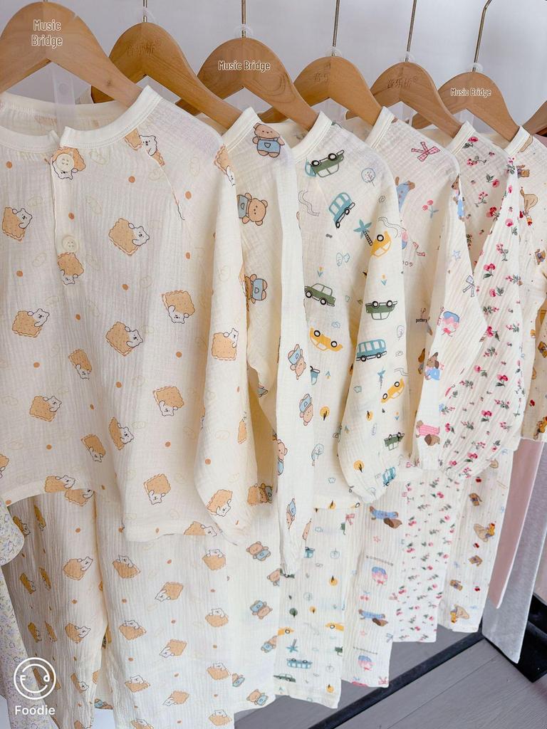 Children's 100% Cotton Gauze Pajama Set for Spring/Summer - Loose, Thin Long Sleeve for Boys and Girls