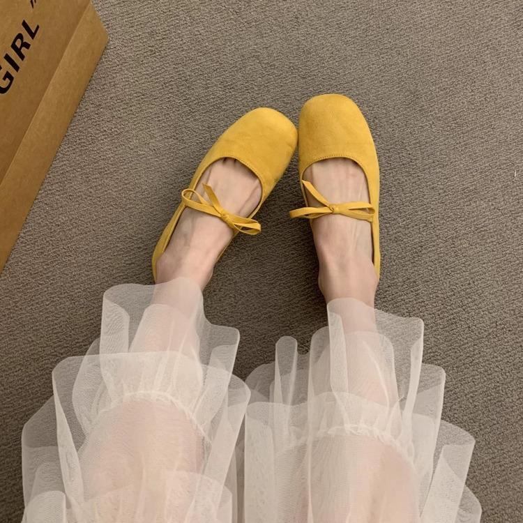 Retro evening wind bow ballet shoes women's word with round head Mary Jane shoes French light mouth low heel small single shoes
