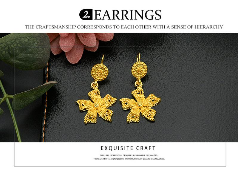 24K Dubai Gold Bridal Jewelry Set: Necklace, Bracelet, Earrings, Ring for African Women