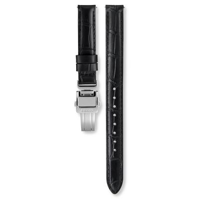 Genuine Commercially Available Cowhide Leather with Crocodile Embossing Clasp 14mm Lug 12mm Buckle Black [Seiko Watch] Band, - Cut-out - Width, Width,