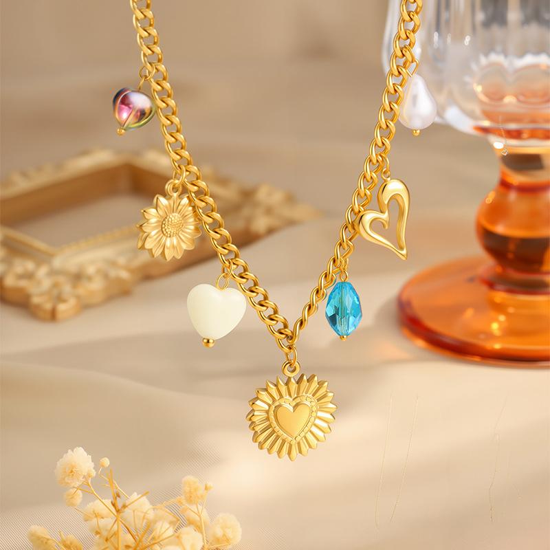 New original k gold striped love titanium steel necklace women's fashion niche non-fading pearl necklace