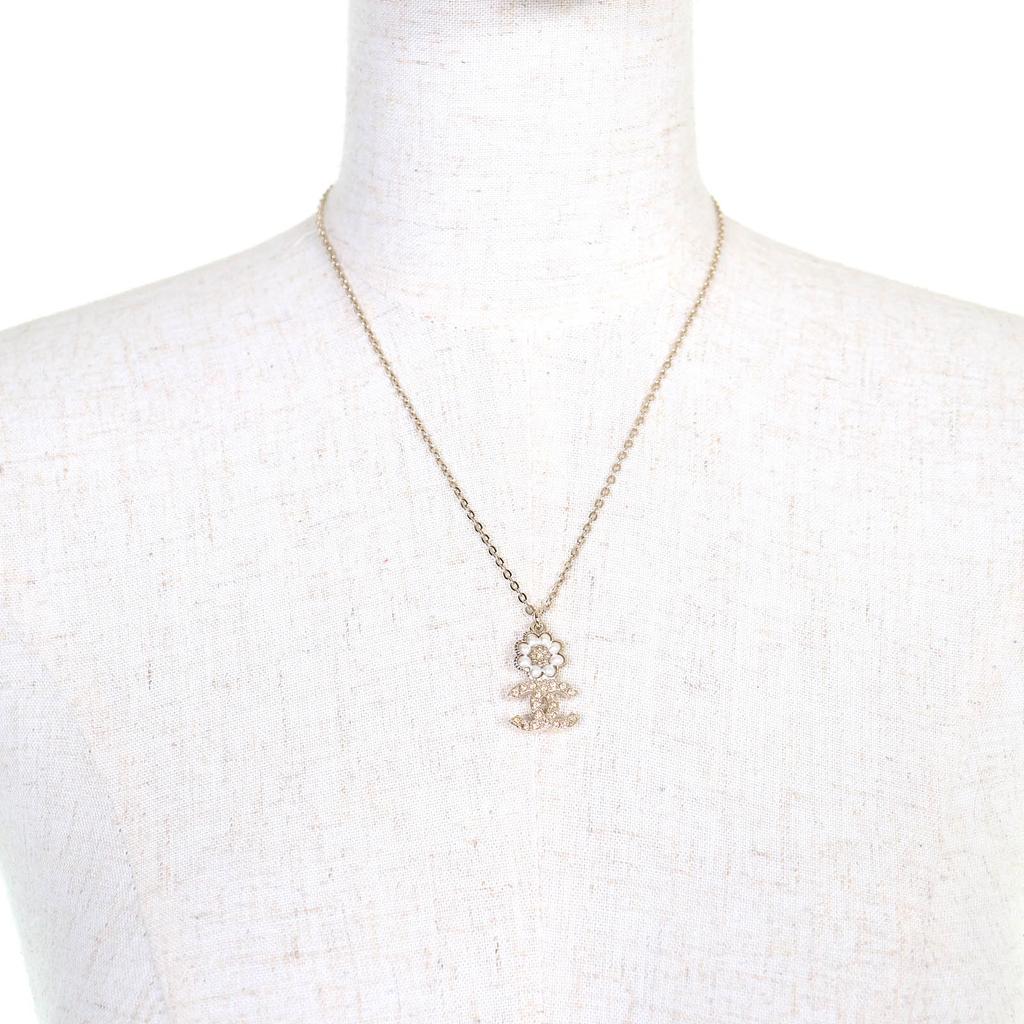 Excellent CHANEL Necklace Camellia COCO Mark Rhinestone Faux Pearl gold B22K Used