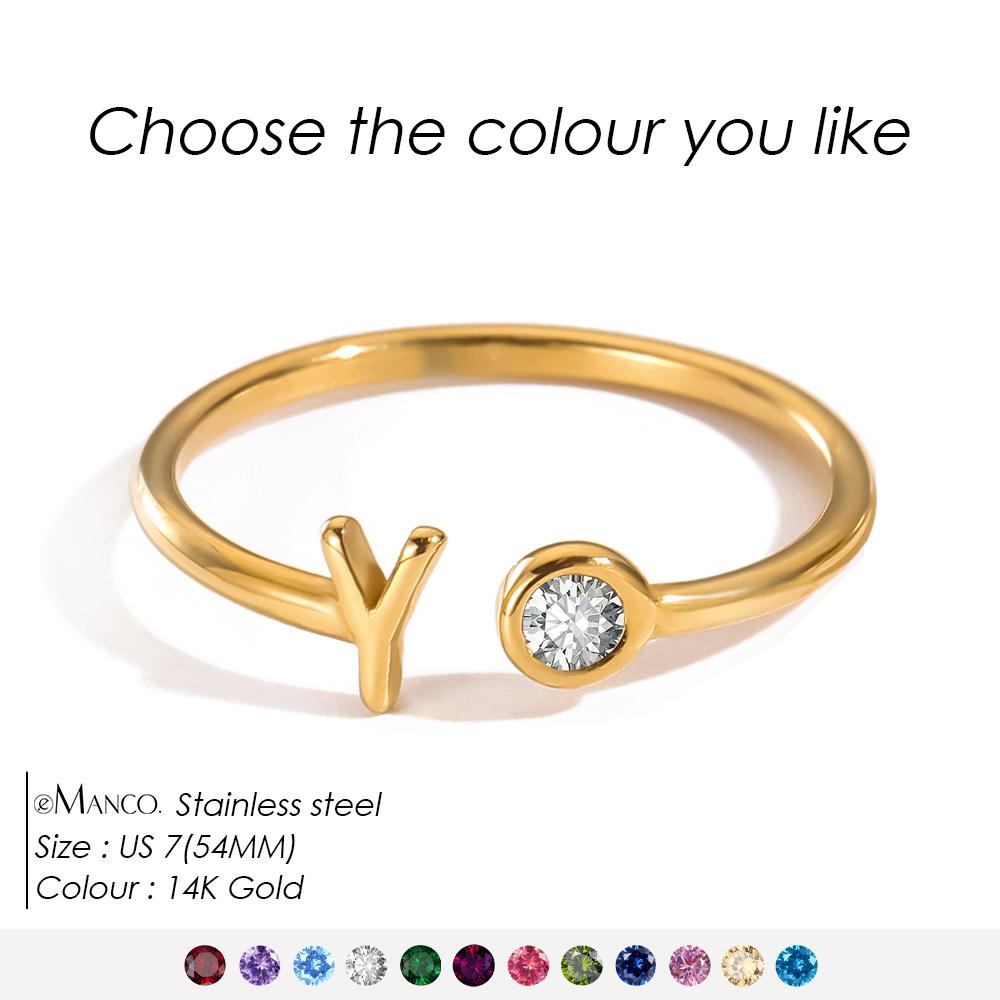 EMANCO Birthstone Initial Custom Ring Open End Ring Stainless Steel Name Custom Jewelry Women's Ring