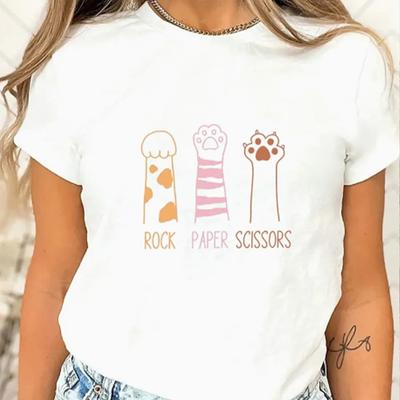 Fashion Women Cute Cat Claw Dog Print T Shirt Funny Casual O-neck Short Sleeves T-shirt Summer Female Tee Shirt