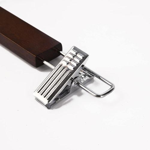 Amber Home Wooden Pants and Skirt Hangers, Set of 10, for Pants and Slacks, Shape-Retaining, Non-Slip, Adjustable, Strong Clips, Wrinkle-Resistant, Ro