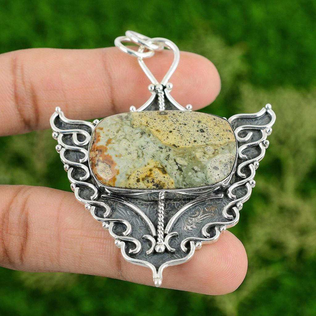 Daughters Day Deal Radiant Polychrome Jasper Stone Wedding Pendant 925 Silver