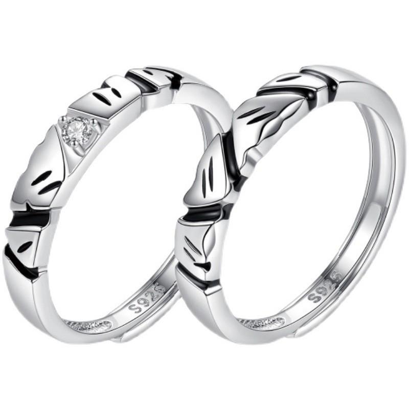 Adjustable Vintage Couple Rings Set Geometric Stone Design Unisex Retro Plated Matching Band Men Women