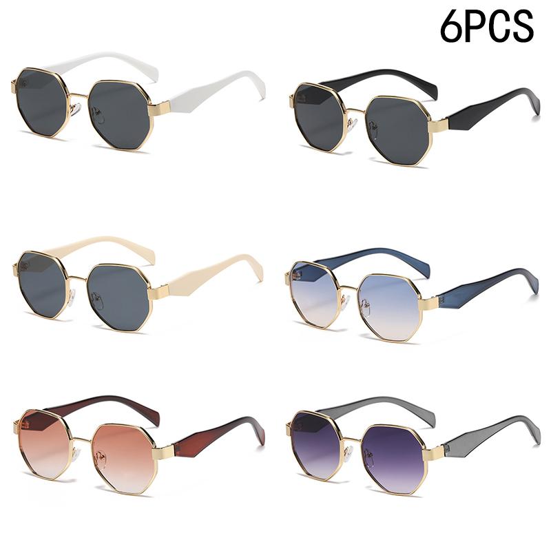 1/2/6PCS Square-shaped Metal-framed Sunglasses Sophisticated Style Feminine Personality Modern Multi-sided 2401