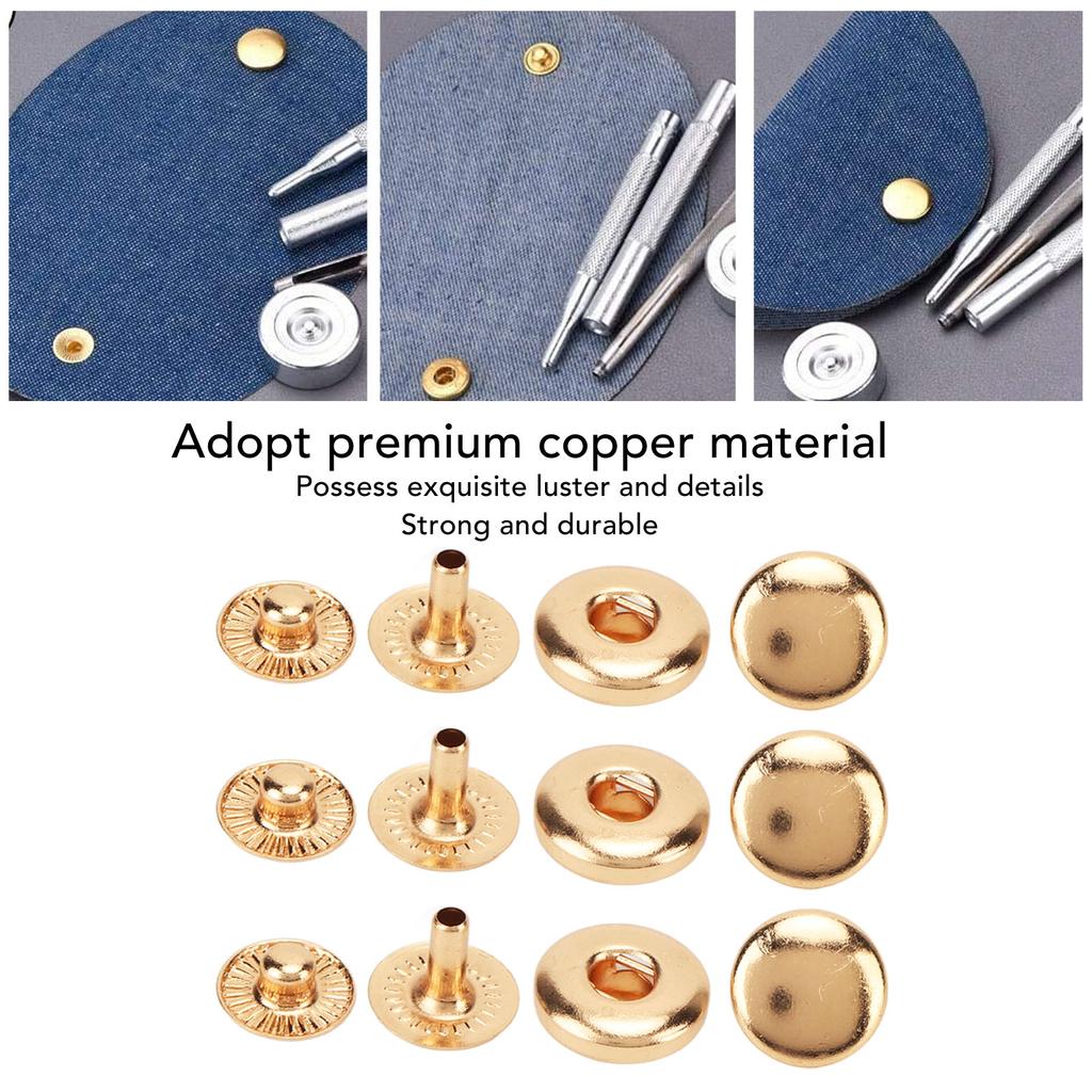 200er Set Druckknöpfe Kit 8mm Starkes Kupfer Exquisiter Glanz Weit verbreitet Leder Druckknöpfe für Kleidung Taschen Leder