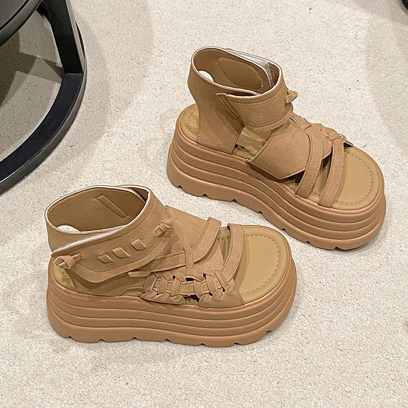 Fashion 2025 Designers Women Summer Leather Sandals Open Toe 8CM Platform Wedge Sneakers Women Casual Shoes Beach Sandálias Das Mulheres