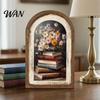 Rustic Lemon Flower Painting Vintage Framed Wall Art, Curved Wooden Floral Arched Wood Art French Country Style Paintings for Bedroom Kitchen
