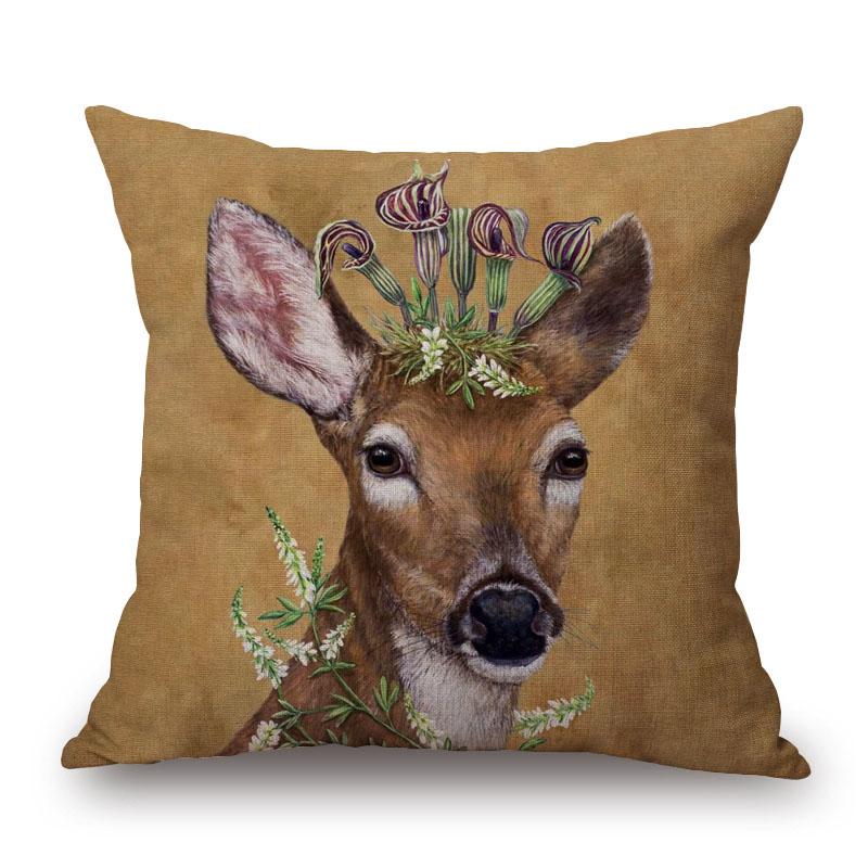 Decorative Cushion Covers Squirrel Bird Bear Fox Animals Pillow Case Modern Decor Flower Pillowcase For Sofa 45X45Cm