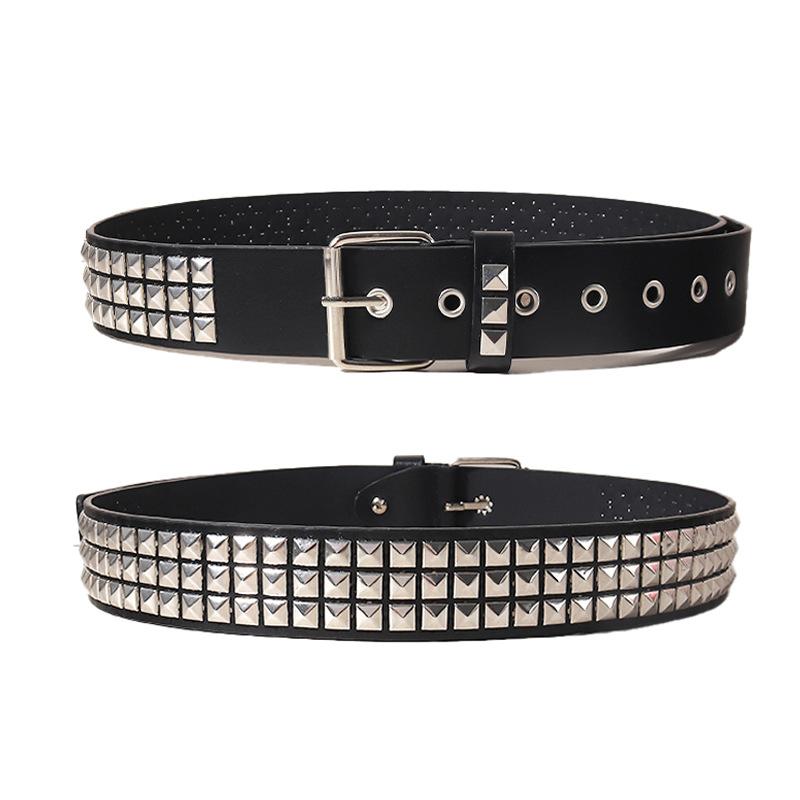 Rivet Belt Black Spice Girl Punk Unisex Personality Male Female Pentagram Bullet Rivet Buckle Jeans Belt