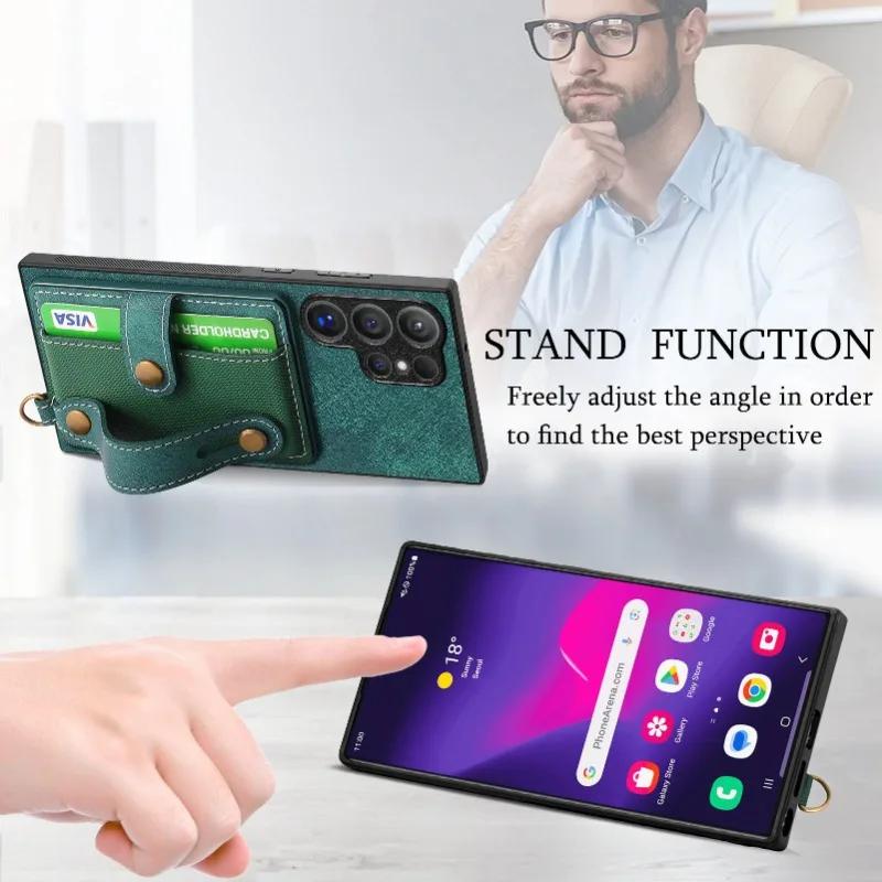 Wrist Strap Phone Case for Samsung Galaxy S24 Plus S23 FE S25 S22 Ultra A06 A16 A36 A05 A15 A25 A35 A55 Wallet Card Holder Cover