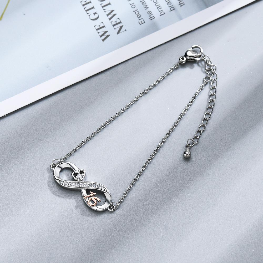Fashion Minimalist Women Number 8 Bracelet Creative Heart Zircon Inlaid Gold Tone Jewelry Elegant Gift