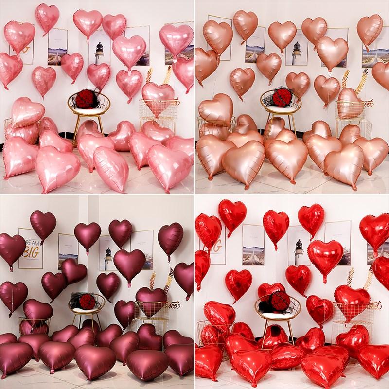 Aluminum Foil Balloons, 10 Pieces, Birthday Decoration, Birthday Scene Setup, Heart-Shaped Balloons, Wedding Room Decoration, Silver + Pink