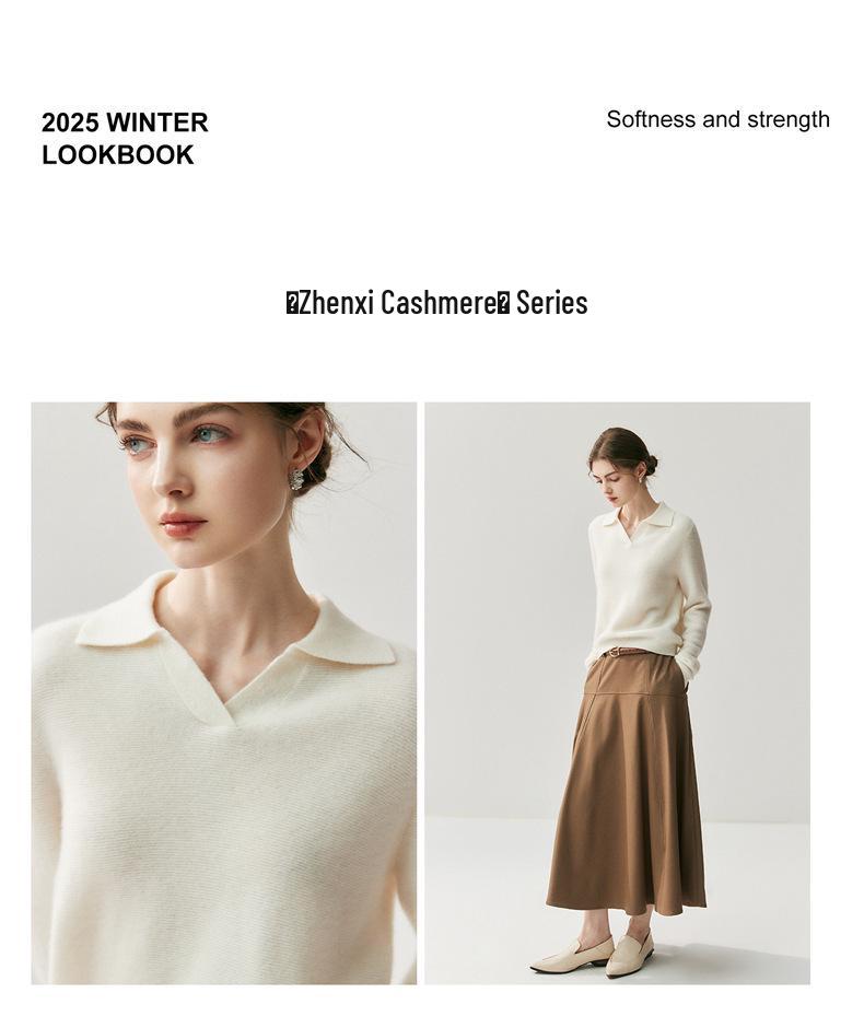 Women's High-End Cashmere Wool Polo Collar Sweater - Autumn Winter Loose Knitwear Base Layer