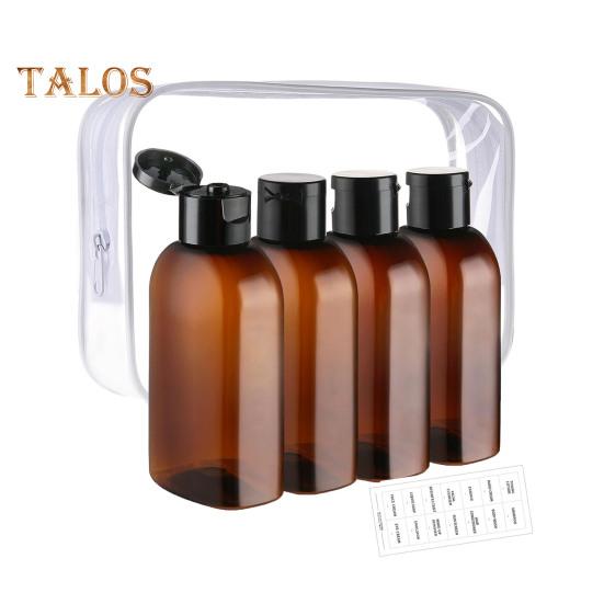 

4 шт. прозрачных дорожных флакона для туалетных принадлежностей, герметичные многоразовые контейнеры без бисфенола А для шампуня, лосьона, масел, переносные силиконовые банки для крема, многоразовые коричневый
