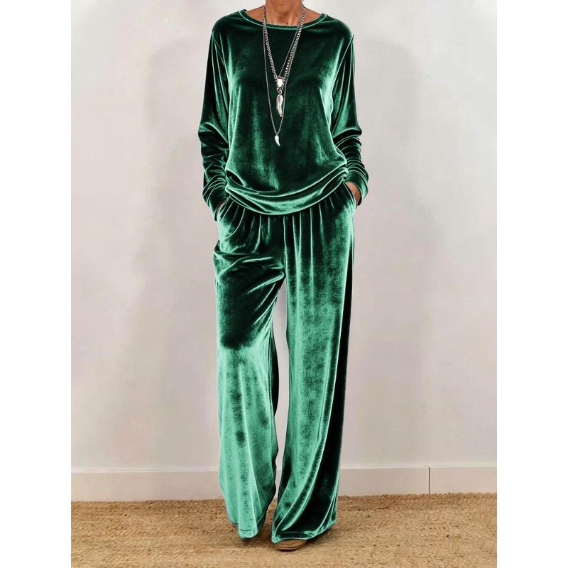 New Women's Casual Round Neck Pullover Long Sleeves and Trousers Velvet Multi-color Women's Suit