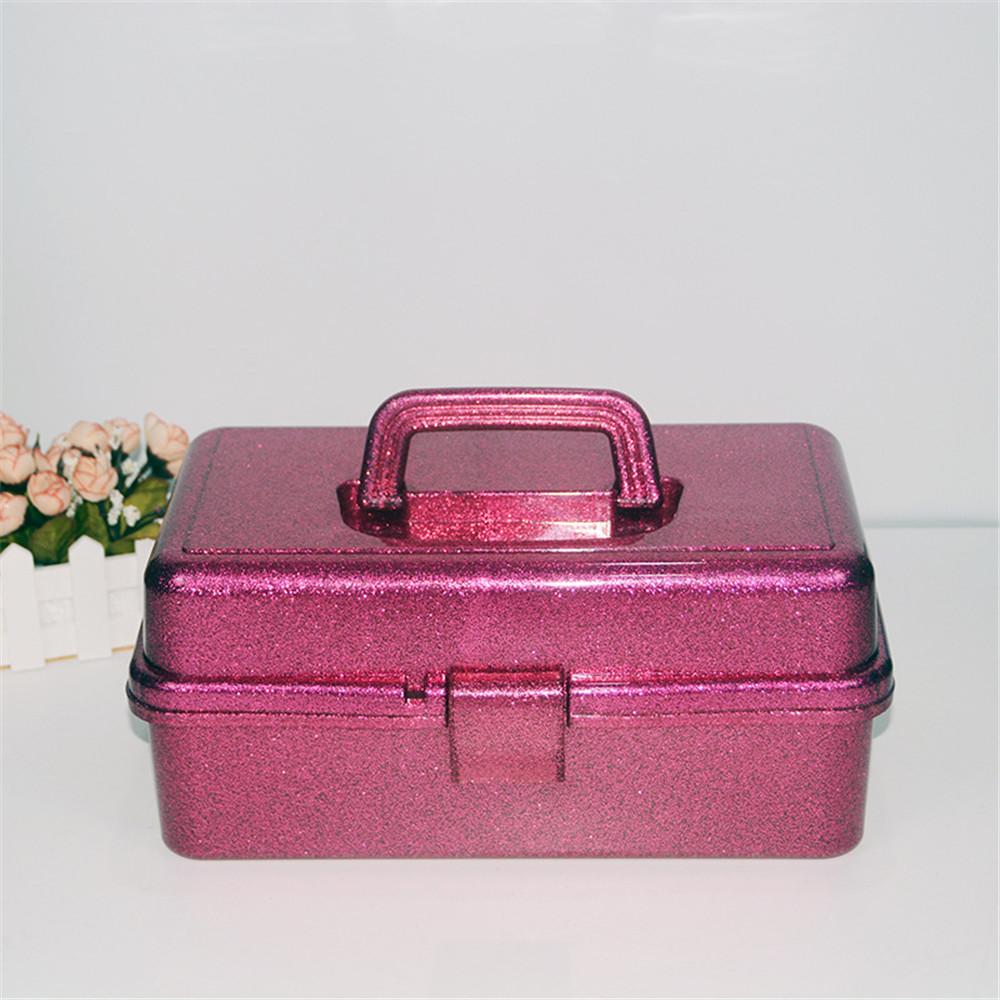 Glitter Pink & Craft Tool Storage Box,3-Layer Stackable Carry Tackle Box Sewing Box Organizer For Art