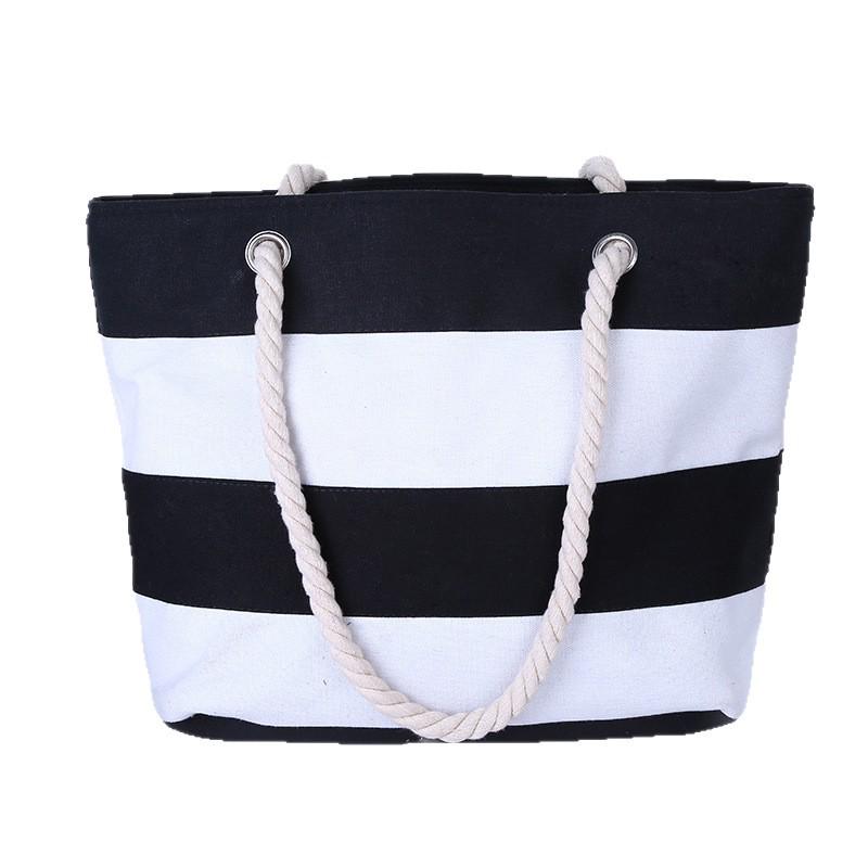Borsa a Spalla in Corda di Canapa e Tela Super Minimalista Versatile - Ecologica, Design a Strisce da Spiaggia Patchwork