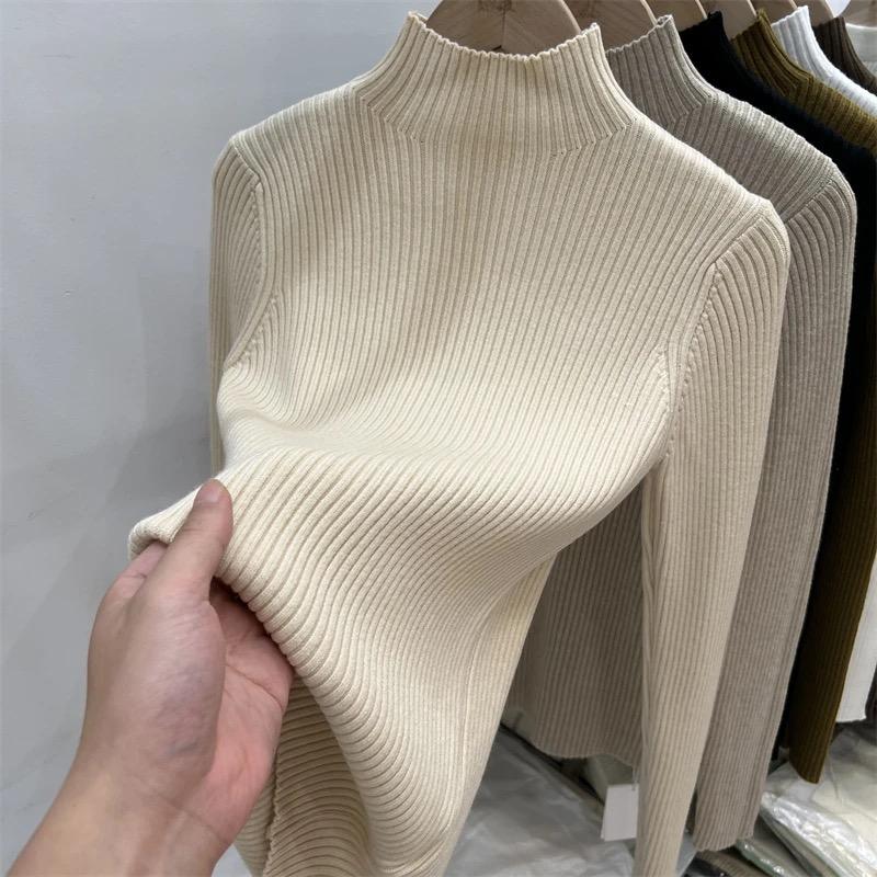 2025 Korean Style Long Sleeves Versatile Pullover Warm Knitted Turtleneck Sweater Women Autumn Winter Solid Color Base Layer Top S