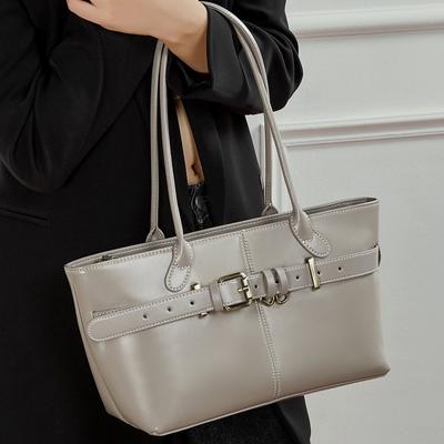 High-Quality Genuine Leather Tote Bag Fashionable Large Capacity Commuter Belt Simple Design Handbag Shoulder Bag