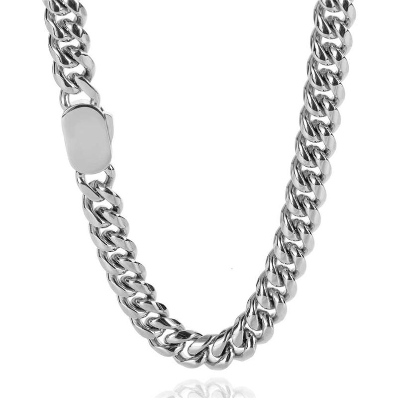 Custom Logo 12MM Cuban Link Necklace for Men Stainless Steel 18K Gold Hip Hop Chain Fine Jewelry