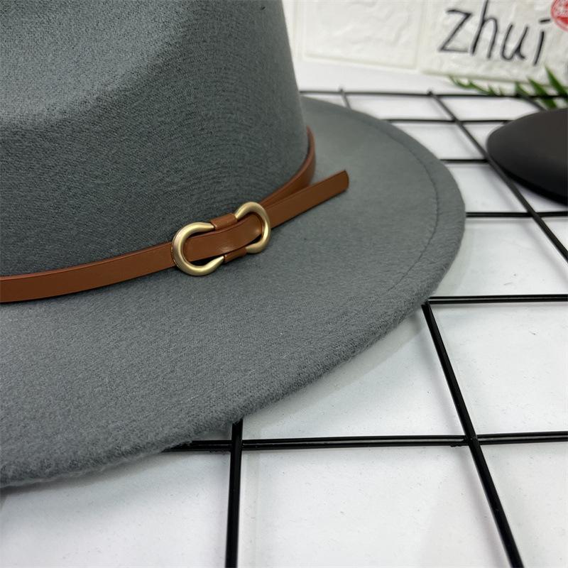 French Top Hat Men's Autumn and Winter Big Edge Hat Back Edge Felt Hat Panama Flat Edge Jazz Hat British Hat Wool Hat