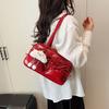 Fashion Faux Leather Shoulder Bag with Cute Cloud Charm Handbag, Bow Accent Multi Pocket Design, Casual Underarm Purse for Daily