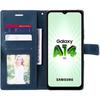 Coque pour Samsung Galaxy A14 4G/5G + 2 Verres Trempés, Effet Cuir Intégral Bleu Marine