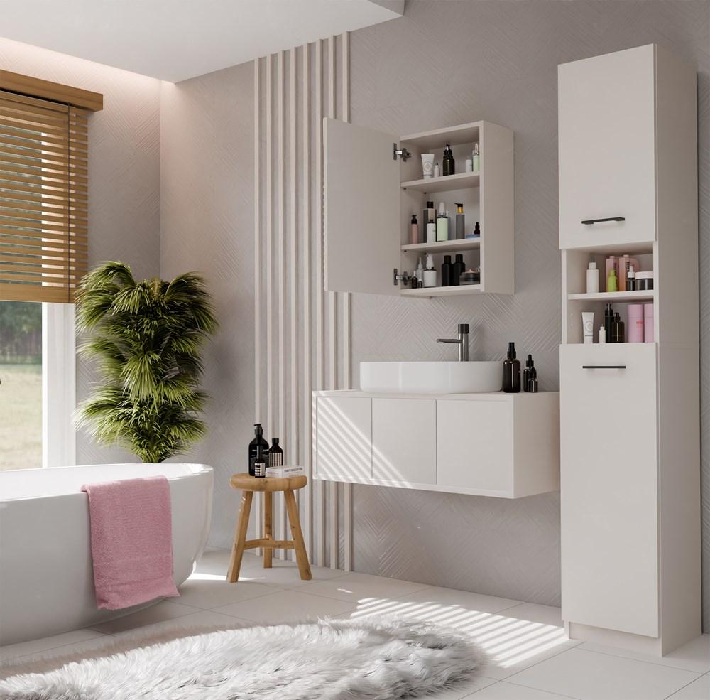 Hanging Bathroom Cabinet with Mirror Above Sink Pola 1Dl 1 Door Cashmere