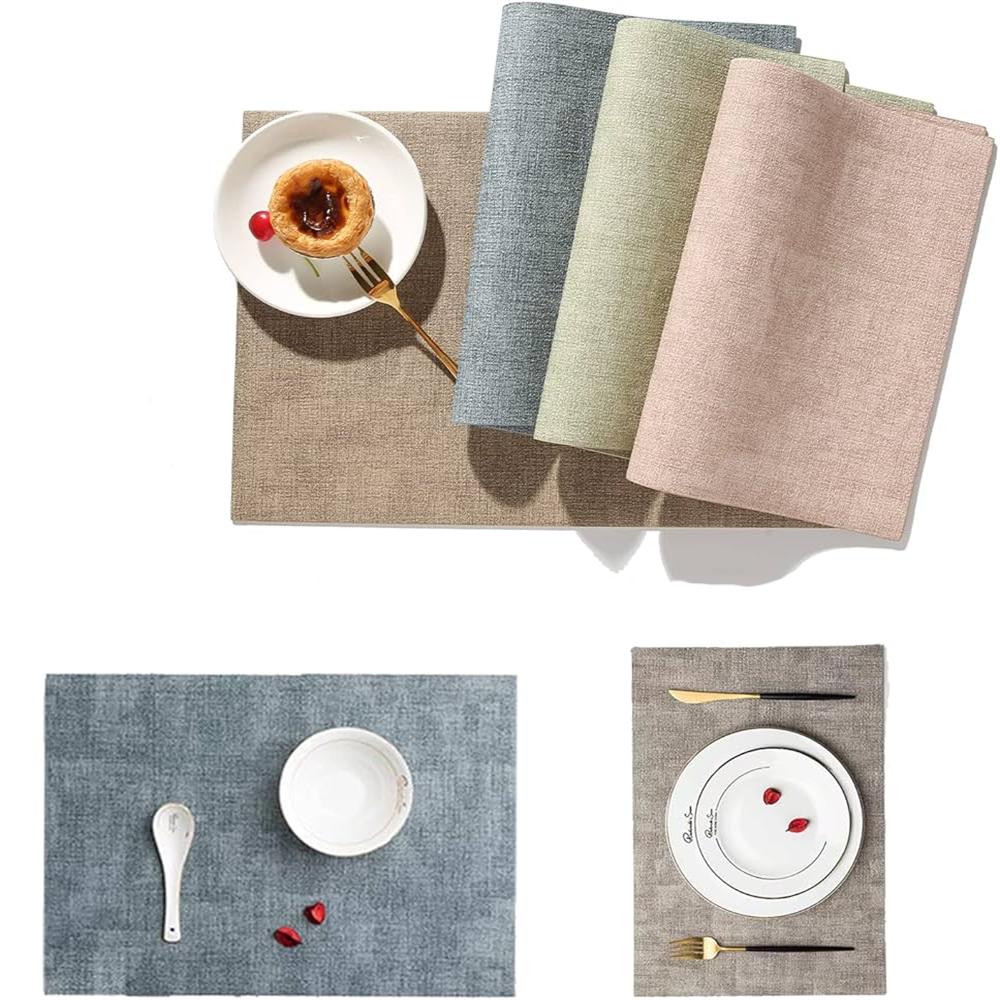 Leather Table Place Mats,Dual-Sided Cloth Pattern Rectangle Placemats for Dining Table Heat-Resistant Waterproof Mats, Placemats