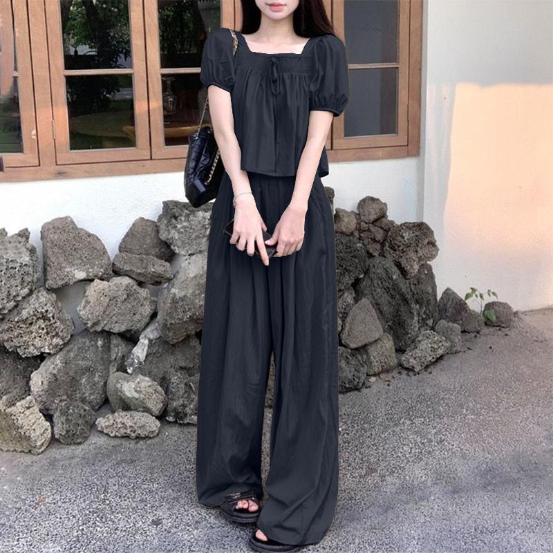 

ZANZEA Women Short Sleeve Blouse and Long Pants Casual Two Piece Suit Sets XL темно-синього кольору