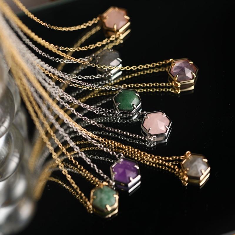 Women's Dainty Chain Necklace with Gemstone Pendant Fashion Choker Style