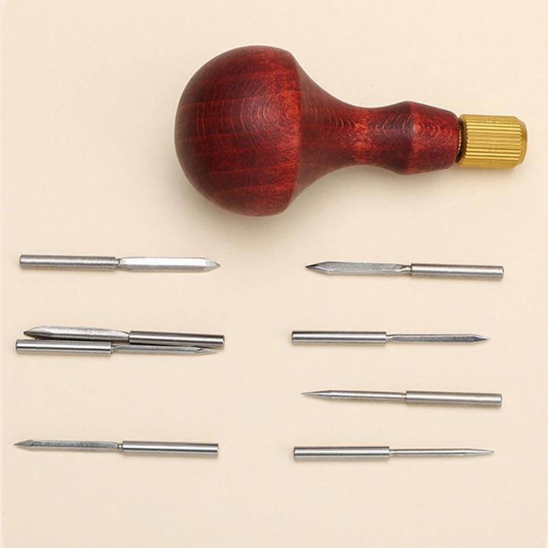 8 In 1 Leather Sewing Awl Wood Handle Leather Stitching Awl Leathercraft Hole Punch Tool for Leather Sewing Stitching