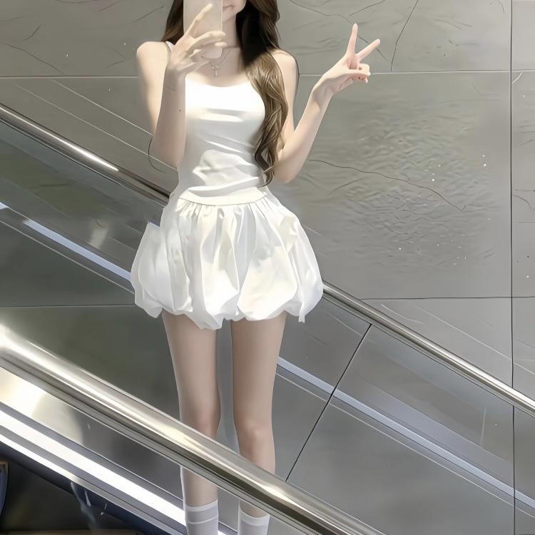 2026 Summer Korean Style Spaghetti Strap Tulip Dress Small
