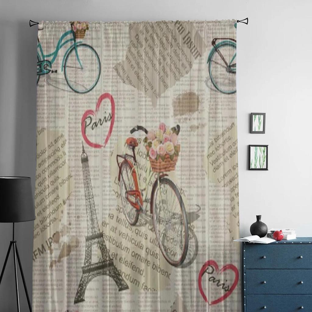 Paris Vintage Newspaper Sheer Curtain For Living Room Bedroom Voile Curtains For Window Organza Curtains Party Tulle Drapes