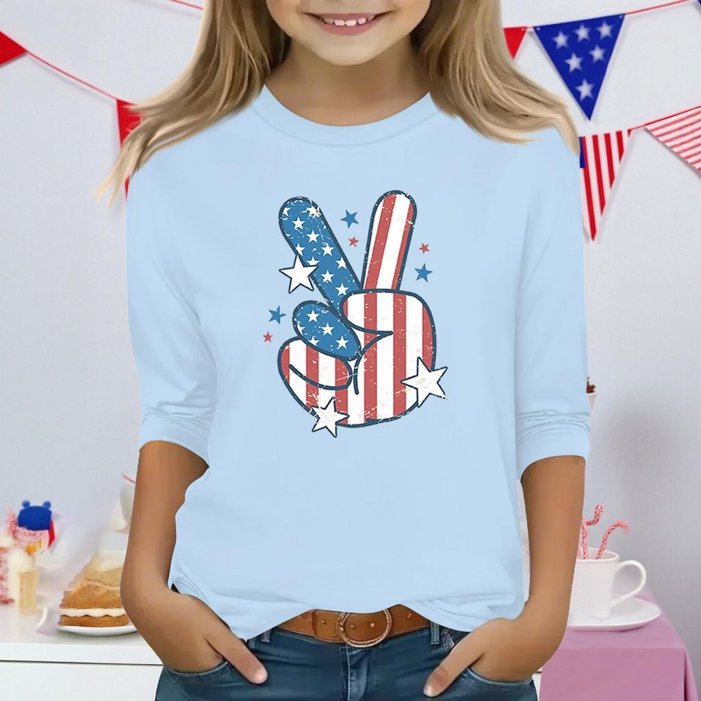 Druckoberteile für junge Mädchen 3-10 Jahre Rundhals 3/4-Ärmel T-Shirts Trendige Oberteile Outfit T-Shirts