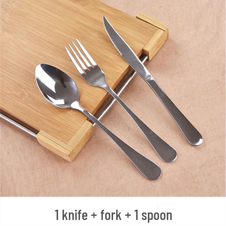 Thickened Stainless Steel Cutlery Set: Ceramic Plate, Steak Knife, Fork, Spoon - Three-Piece Western Dining Set