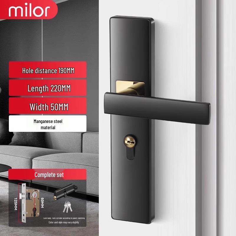 Universal Interior Door Lock Set: Silent Three-Piece Black Handle for Bedroom or Old Door Replacement