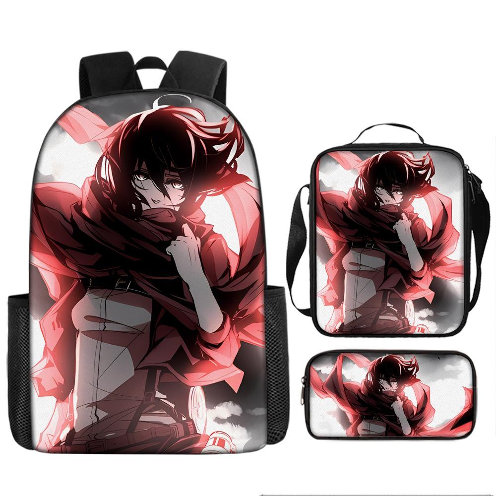 Attack Giant School Bag Anime Men's and Women's Backpacks Student Large Capacity Outdoor Leisure Travel Bag Three-piece Set