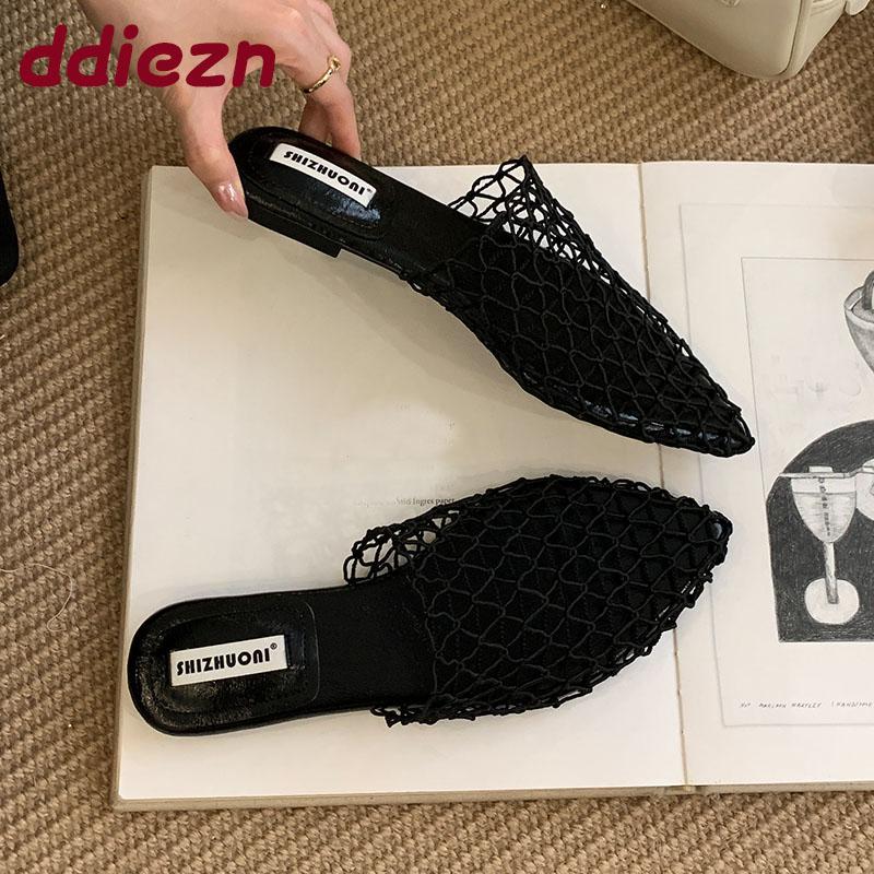 Fashion Fashion Flats Slippers Shoes For Women Mules Summer Beach Slides Female Footwear Pointed Toe Ladies Flats Slippers Sandals Shoes