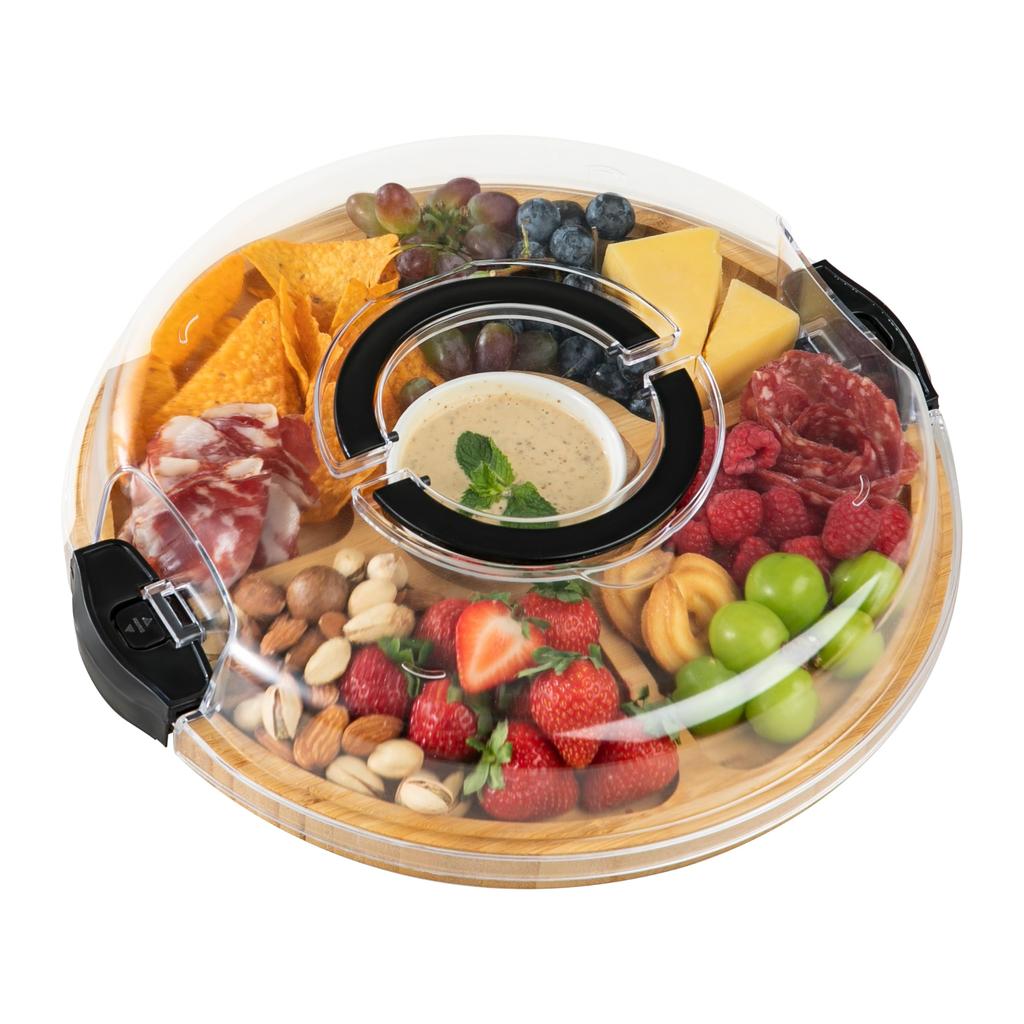 Charcuterie Board With Lid Portable Bamboo Cheese Board Snackle Fruits Divided Serving Tray for Party Picnic Locking Handles