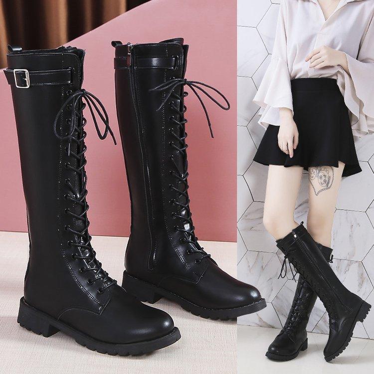 Women's Fashion Lace-up Belt Buckle Not Tired Feet Thick Sole Soft Elastic Comfortable Shock Absorption Waterproof Non-slip Casual Sports High Boots