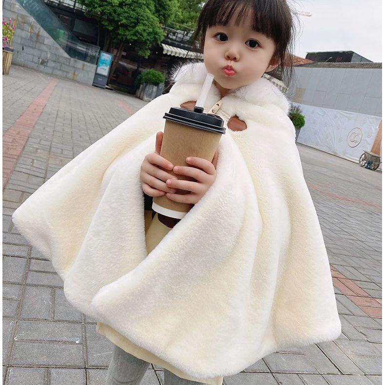 

Плащ для девочки из искусственного меха зимний для младенцев, малышей и детей, принцессы, с капюшоном, с меховым воротником, детская верхняя одежда, теплая одежда, 1-7 лет 80cm