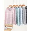 Chest Pad Modal round Neck Bottoming Shirt Women Plus size Slimming Bra-Free Stripe Pajamas Loose Long sleeve Casual Top