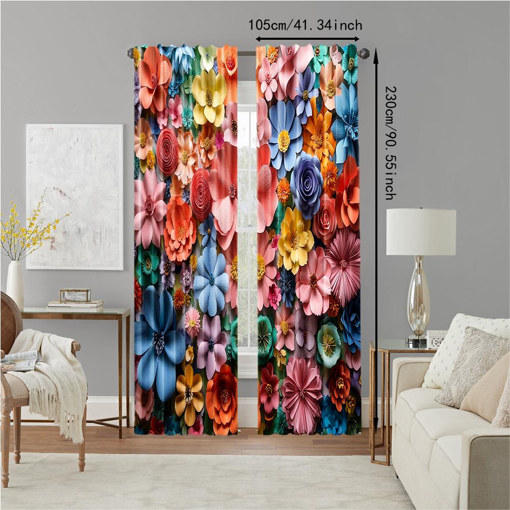Set Of 2 Versatile Polyester Transparent Curtains Home Decoration Colorful Floral Use Bedrooms Living Rooms Curtain Ideal For Sitting Room