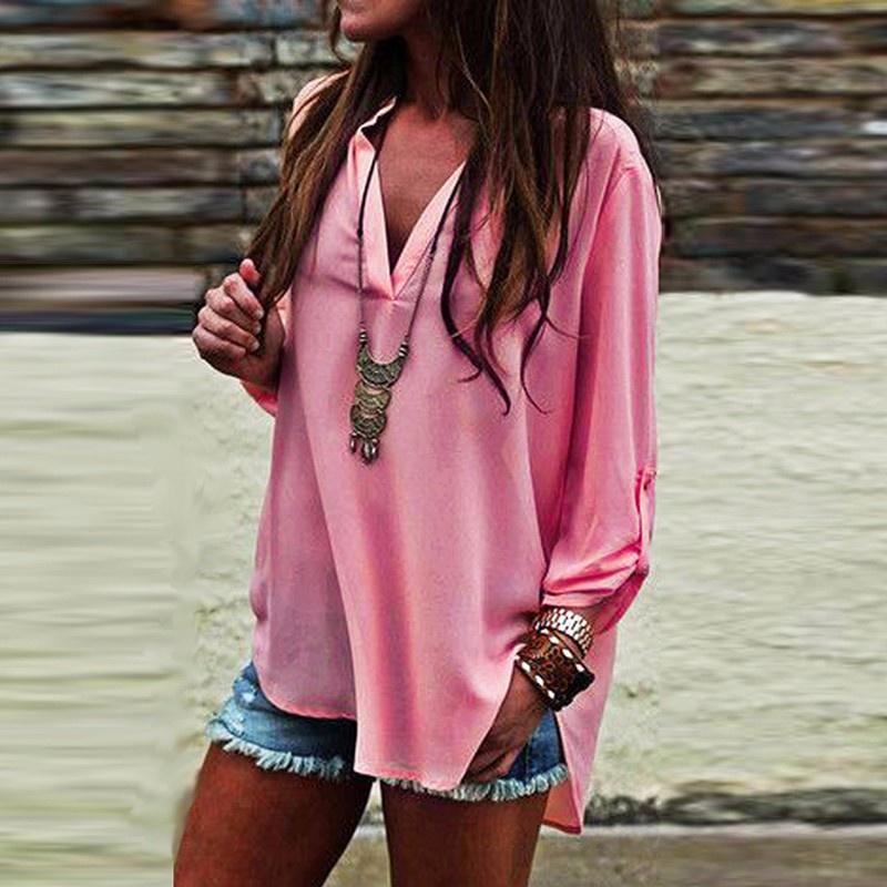 Stylish Women Vneck Short Sleeve Tshirt With Casual Irregular Hem Loose Fit Blouse