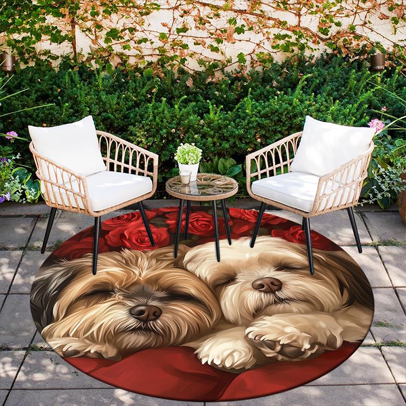 Shih Tzu and Roses Pattern Round rug,Carpet Rug for Living Room Bedroom Playroom ,Non-slip Floor Mat,Holiday Gifts and Birthday Gifts.